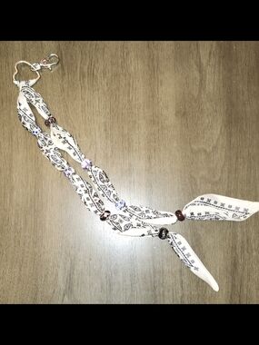 🔥Hand Crafted Cream Twilly With .925 Silver Core Beads Key Chain/bag Charm
